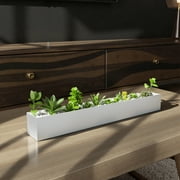 3.5x3.25x32 Planter Box with 4 Rubber Mats Trough Planter Pots Succulent Planters Window Sill Table Galvanized Steel Rectangle Durable for Small Herb with Drainage Hole Indoor Outdoor, White
