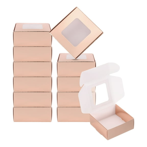 3.5"x3.5"x1.5" Paper Soap Box with Window, 30 Pack Homemade Soap Boxes for Birthday Christmas, Rose Gold