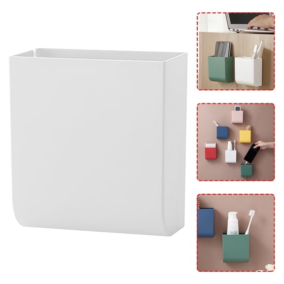 3.5"x3.9"x2" Self-Adhesive Wall Mount Rack for Remote Controls, No-Drill ABS Storage Holder for Kitchen and Office, Compact Organizer for Phones and Charging Cables, White, By Harlik