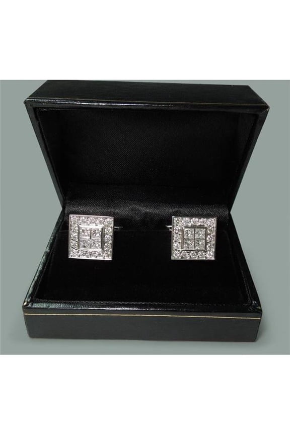 3.50 CT 18K White Gold Mens Diamonds Cuff Links, Pack of 2