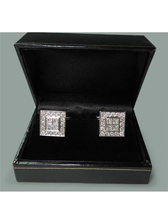 3.50 CT 18K White Gold Mens Diamonds Cuff Links, Pack of 2