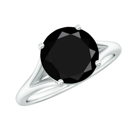 Rosec Jewels Black Onyx Solitaire Engagement Ring for Women - Split Shank Ring (8 mm, 2 Ct, AAA Grade Certified) - With Jewelry Box, 14K White Gold, US 12.50