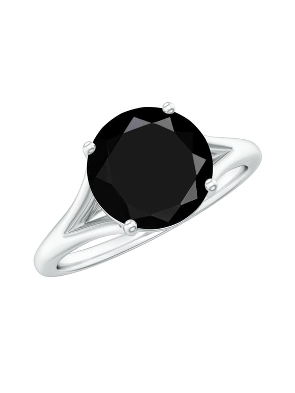 Black Onyx Solitaire Engagement Ring for Women - Split Shank Ring (2 Ct, AAA Grade Certified) - with Jewelry Box, 925 Sterling Silver, US 4.00