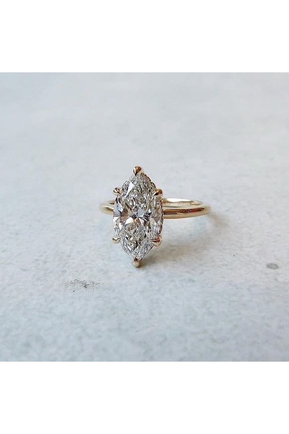 3.50 CT Marquise Cut Moissanite Engagement Ring, 14K Solid Gold, 6 Prong With Hidden Halo Ring, Elongated Marquise Promise Ring Wedding Gift
