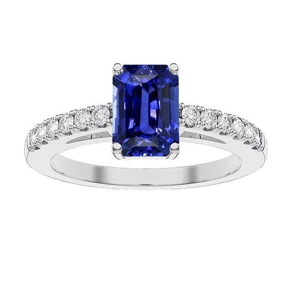 3.50 CT Radiant Solitaire with Diamond Accents Blue Sapphire Ring, Size 6.5
