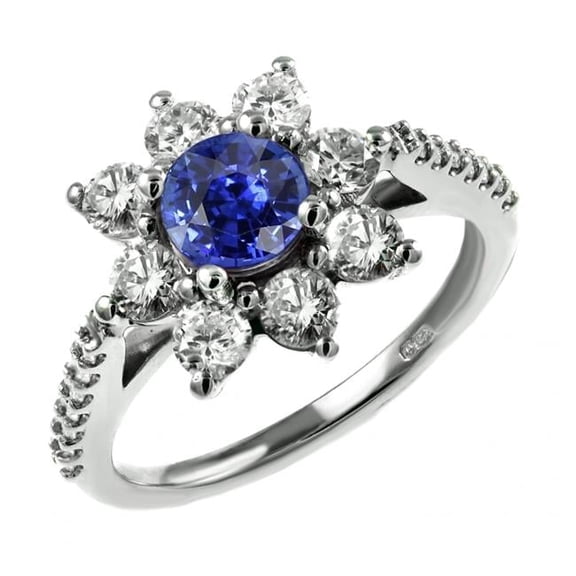 3.50 CT Round Sapphire Halo Blooming Flower Style Gemstone Ring, Size 6.5