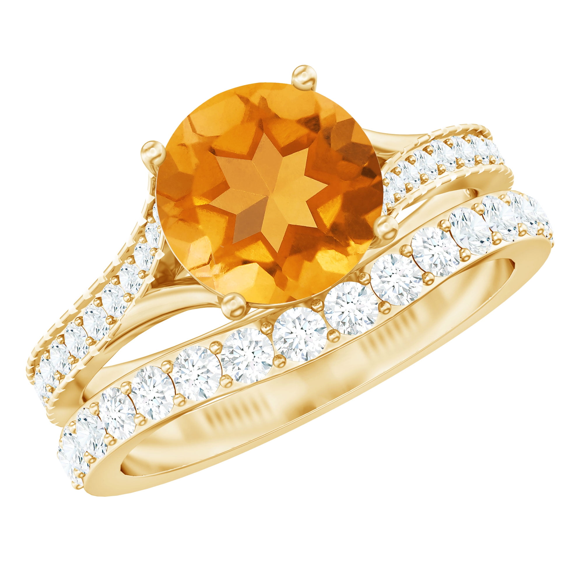 Rosec Jewels Citrine Wedding Bridal Ring Set for Women - 7 mm Round Rosec Jewels Citrine Wedding Bridal Ring Set for Women - 7 mm Round