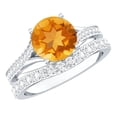 thumbnail image 1 of Rosec Jewels Citrine Wedding Bridal Ring Set for Women - 7 mm Round Citrine Engagement Ring with Wedding Band - AAA Quality, 925 Sterling Silver, US 4.00, 1 of 7