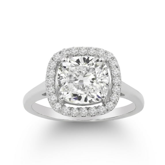 3.50 CTTW Moissanite Cushion Cut Halo Engagement Ring in 925 Sterling Silver, Promise Ring, Giorgio Bergamo Size 5
