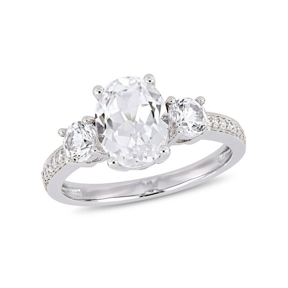 3.50 Carat (Ctw) Lab Created White Sapphire Ring in 10K White Gold with Diamonds for Women