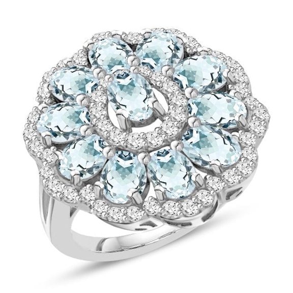 3.50 Carat Genuine Aquamarine & White Zircon Ring in Sterling Silver