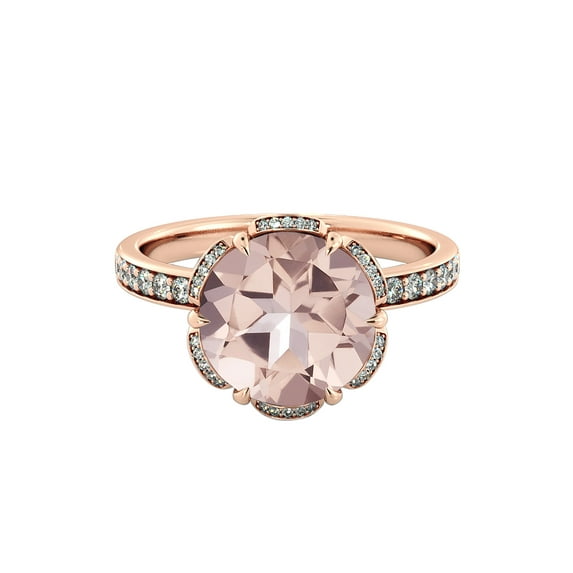 3.50 Carat natural peach/pink VS Morganite Ring with Diamonds 14k Rose Gold Flower Vintage Halo