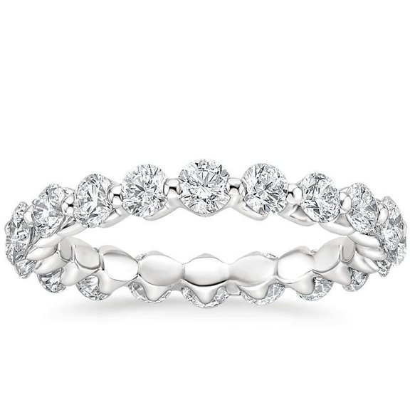 3.50 mm Moissanite Eternity Band - Vintage Solid 18K White Gold Plated Stacking Band - Minimalist Bridal Matching Band - Antique Ring for Women