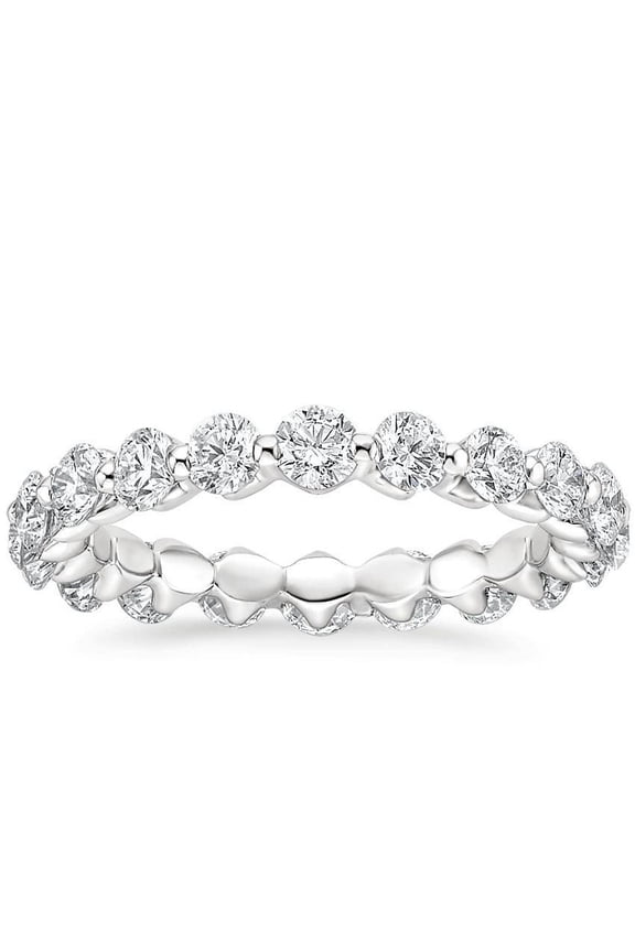 3.50 mm Moissanite Eternity Band - Vintage Solid 18K White Gold Plated Stacking Band - Minimalist Bridal Matching Band - Antique Ring for Women