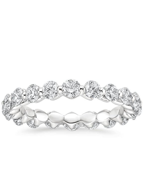 3.50 mm Moissanite Eternity Band - Vintage Solid 18K White Gold Plated Stacking Band - Minimalist Bridal Matching Band - Antique Ring for Women