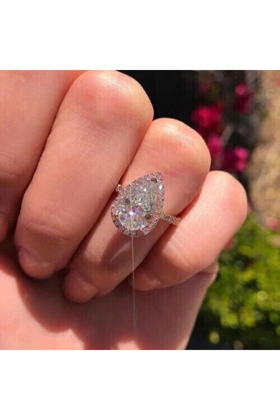 3.50Ct Pear Cut Simulated Diamond Halo Engagement Ring In 14k White Gold Plated 925 Sterling Silver
