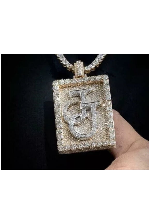 3.50Ct Round Cut Real Moissanite Customize J Letter Pendant 14K Yellow Gold Plated,925 Silver