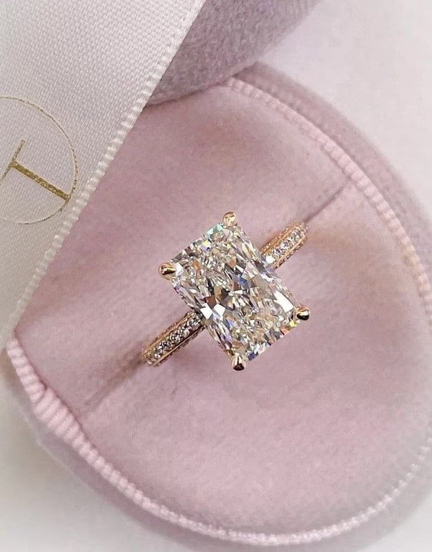 3.51 CT Radiant Cut Moissanite Anniversary Ring 14K Yellow Gold Engagement Ring Anniversary Gift Solitaire Diamond Ring Wedding Promise Ring