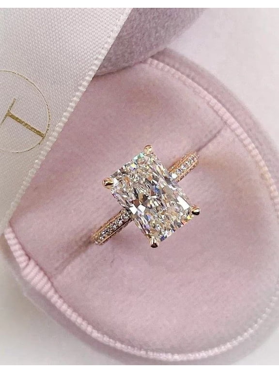 3.51 CT Radiant Cut Moissanite Anniversary Ring 14K Yellow Gold Engagement Ring Anniversary Gift Solitaire Diamond Ring Wedding Promise Ring