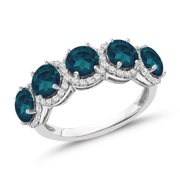 3.51 Carat Genuine London Blue Topaz & White Topaz Ring in Sterling Silver