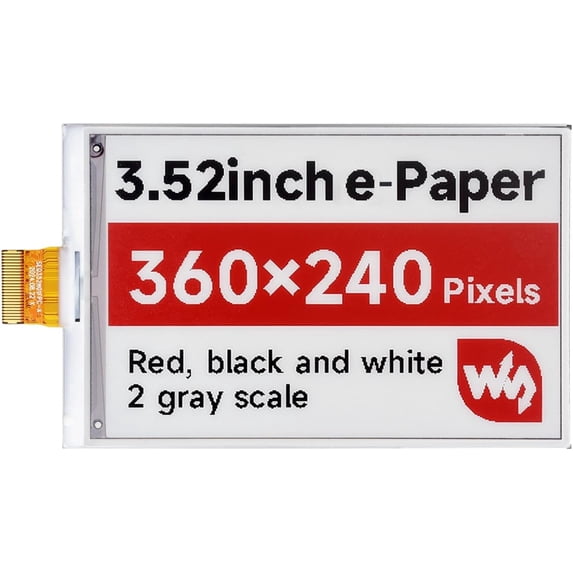 3.52inch e-Paper Display (B), e-Ink Display, 360x240, Red/Black/White, SPI Interface, Raw E-Paper, Without Driver Board