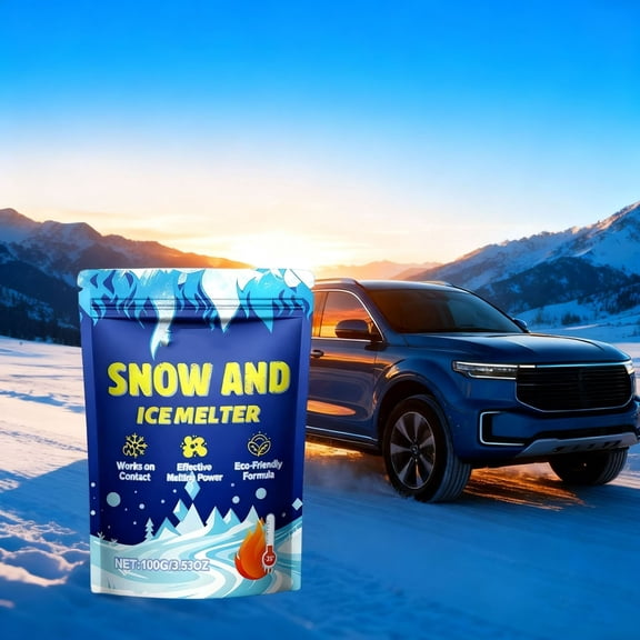 3.53oz/100g Ice & Snow Melter with Blue Towel, Fast Acting Deicer for Car Windshield and Mirrors, Winter Friendly Snow Removal Solution