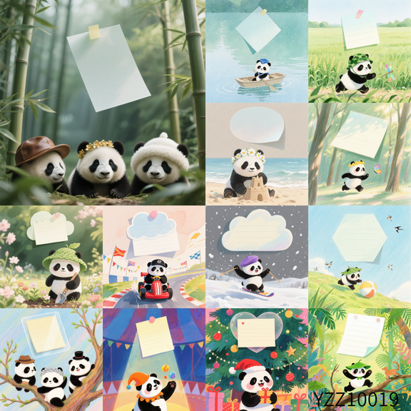 3.54×3.54 Inches Adorable Panda Illustrations Set: Ideal for Scrapbooking & Message Leaving (100 Pcs) with Tape: Great for Office, School & Home Decoration Needs Pastel Colors