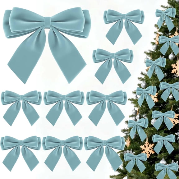 3.54×3.54Inch Christmas Velvet Bows, Vintage Velvet Ribbon Christmas Bows for Gift Wrappings, Xmas Tree Topper & Wedding Champagne Parties Christmas Decorations(Dusty Blue, 24Pcs)