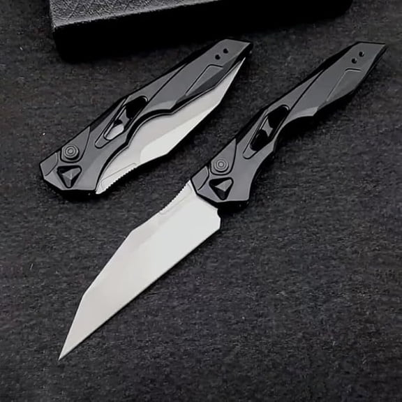 3.54" D2 Reverse Tanto Blade Black Aluminum Alloy Handle Folder Opening,Folding Knife with Reversible Pocket Clip,Everyday Carry for Camping,Gift for Men