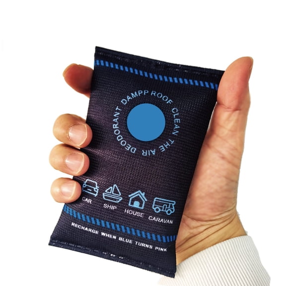 3.54"x5.11" Reusable Dehumidifier Bags, 1 Pc Car Moisture Absorber for Windows Interior, Portable Condensation Prevention for Wardrobe, Closet, Basement, RV, Camper Storage, Blue