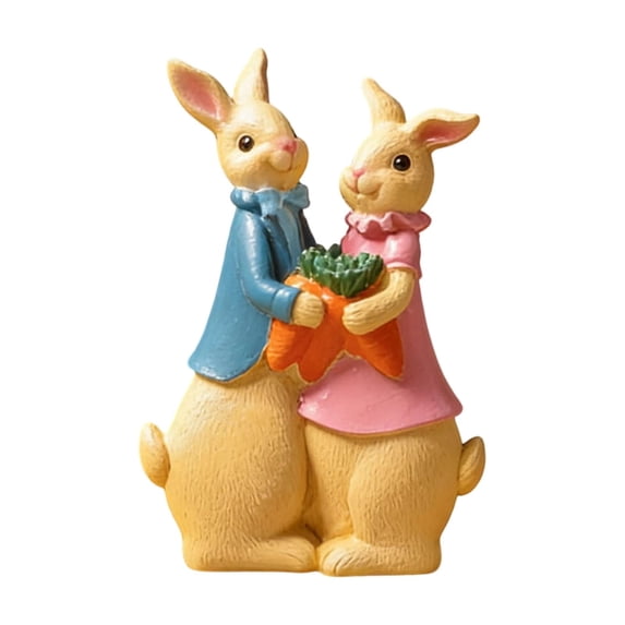 3.54in Resin Easter Bunny Couple Figurine 2 Rabbits Tabletop Decorations for Shelf Desk Spring Display