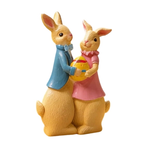 3.54in Resin Easter Bunny Couple Figurine 2 Rabbits Tabletop Decorations for Shelf Desk Spring Display