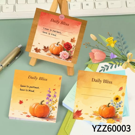 3.54x3.54" Avocado Message Cards - 100 Pcs Sticky Notes + 100 Various Emoticon Stickers, Notepads for Creative Mini Cards for Home Office Decor,Autumn Pumpkin - Decorated Notepads for Fall
