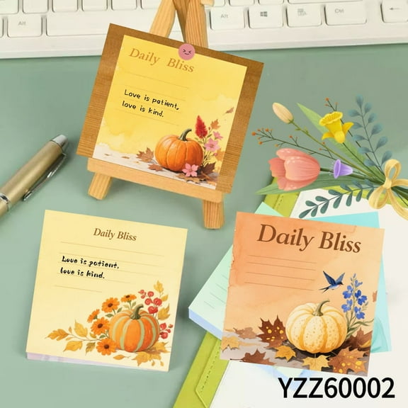 3.54x3.54" Avocado Message Cards - 100 Pcs Sticky Notes + 100 Various Emoticon Stickers, Notepads for Creative Mini Cards for Home Office Decor, Fall Notepads with Pumpkin & Floral Designs