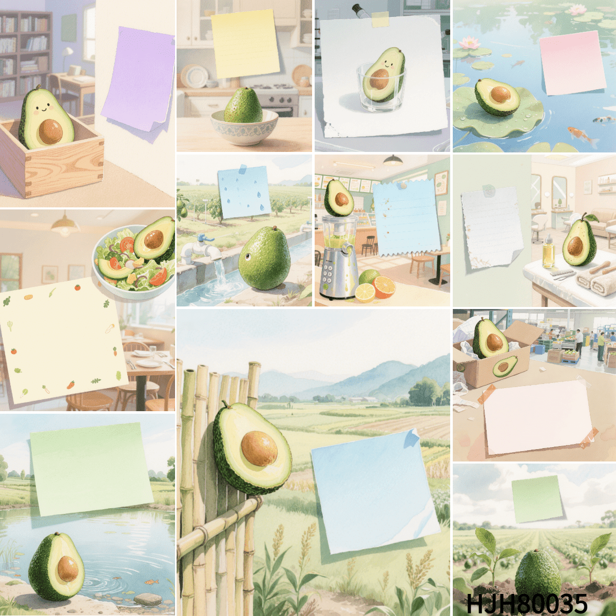 3.54x3.54 Inch Avocado Theme Message Cards - 100-Pack Sticky Notes Set ...