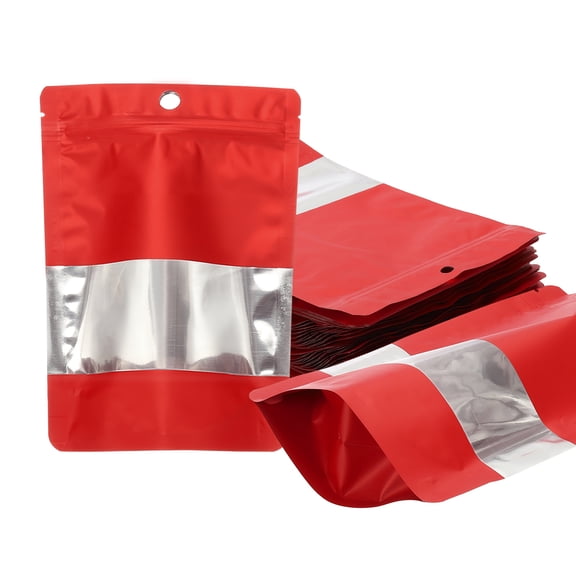 3.54x5.12 in Stand Up Pouch Bags, 60pcs Resealable Aluminum Foil Bag, Red