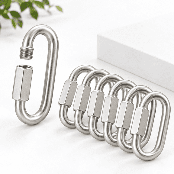 3.55 Inch 304 Stainless Steel Screw Carabiner Hooks, Set of 6