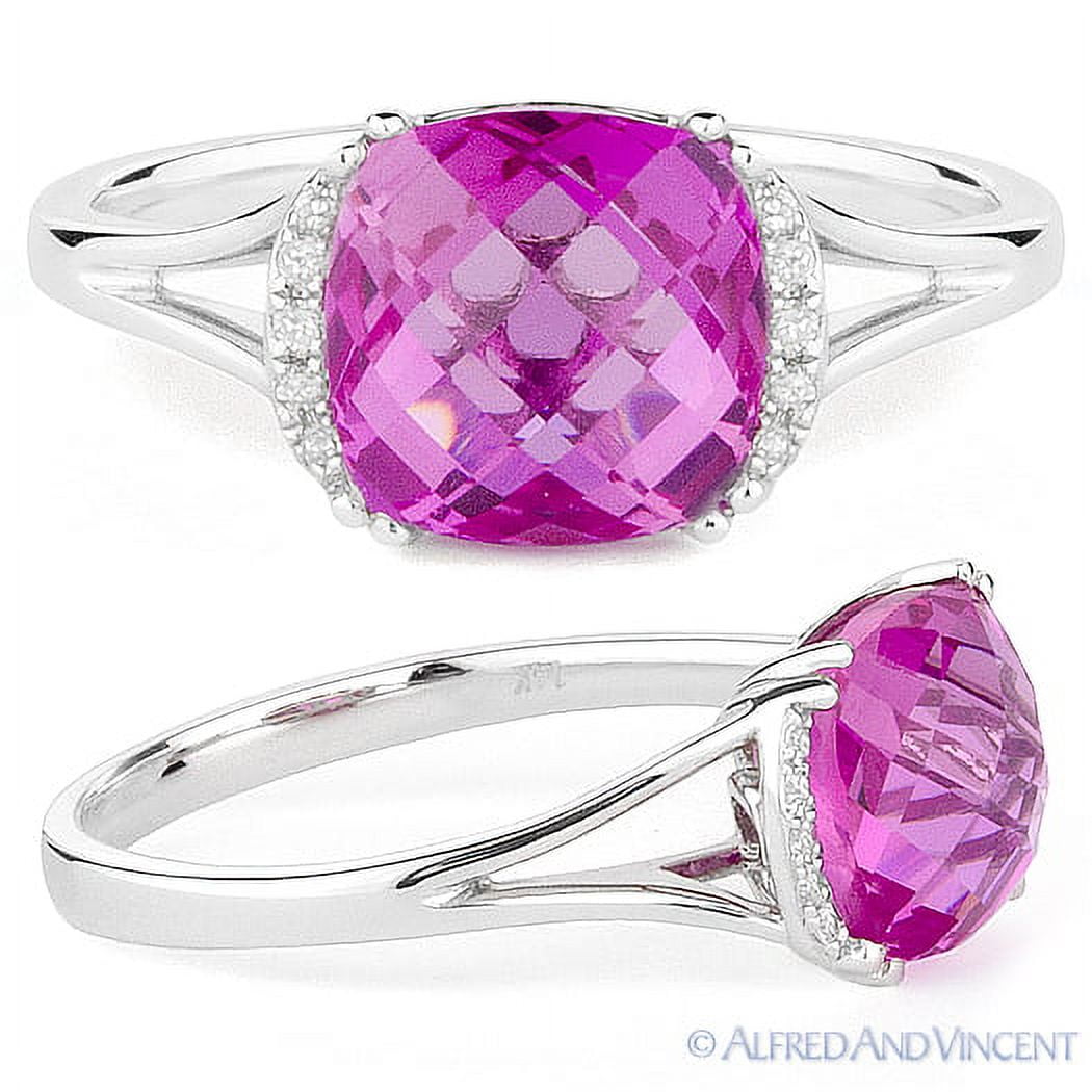 Checkerboard Cushion Lab-Created Pink Sapphire Round Cut