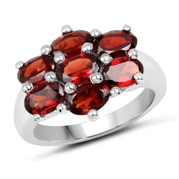 3.57 Carat Sterling Silver Oval Ring, Red - Size 6