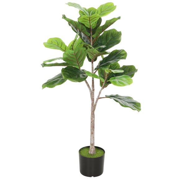 3.58 ft Artificial Fiddle Leaf Fig Tree, Potted Plant with Flocked Soil for Home Office Decor, Green