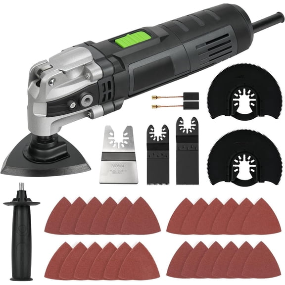 3.5A 6 Variable Speed Oscillating Multi Tool Kit with Quick Clamp System Change and 30 count Accessories, Oscillating Angle:4? for , Sanding, Grinding