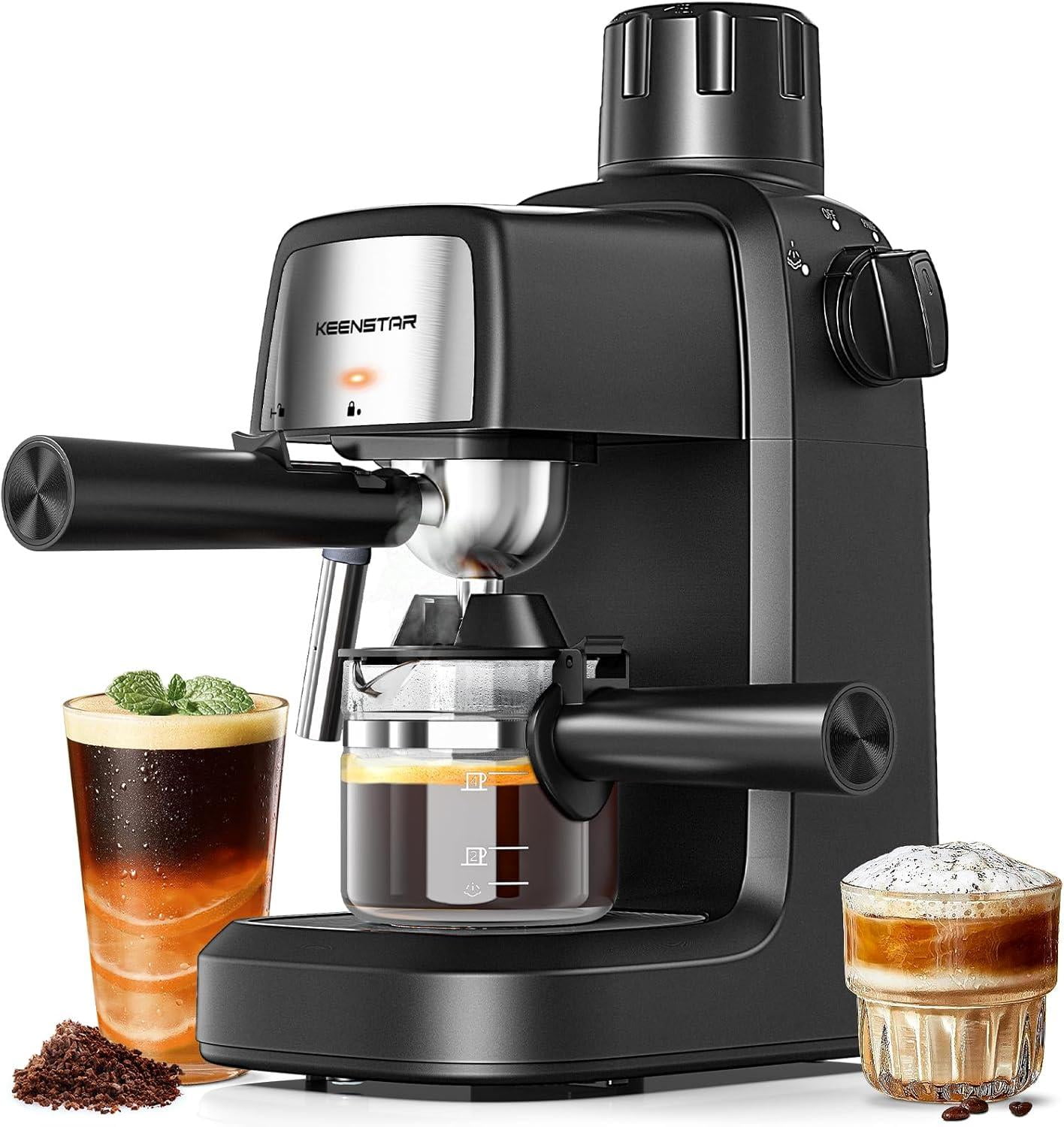 Keenstar 3.5 Bar Espresso Machine With Milk Frother - 800W, Makes 4 Cups, Compact For Small Kitchens