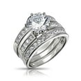 3.5CT Round Solitaire AAA CZ 3Pcs Pave Band Guard Enhancers Engagement