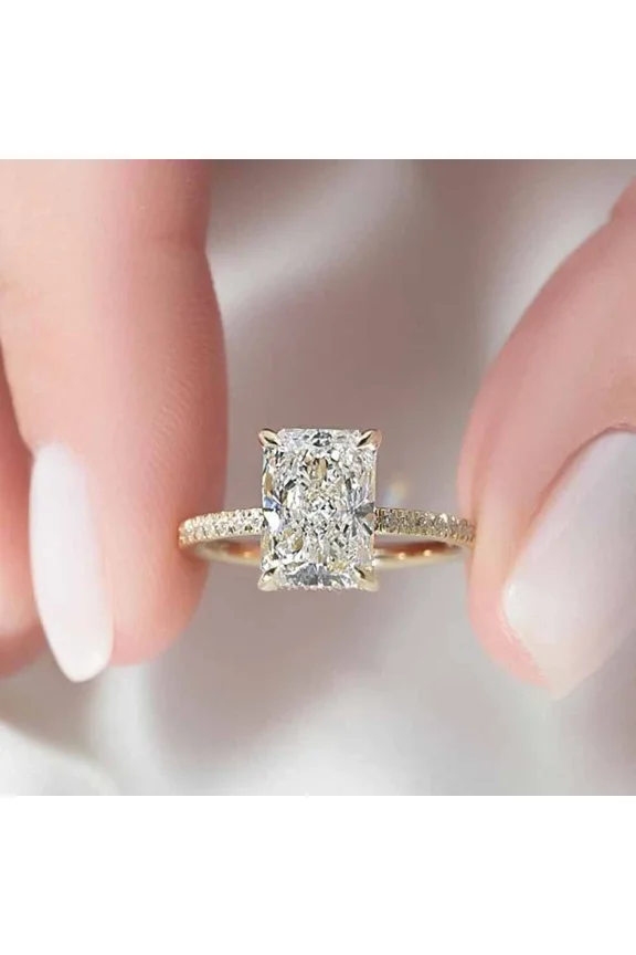 3.5Ct Radiant Cut Moissanite Hidden Halo Engagement Ring 14k Yellow Gold Plated