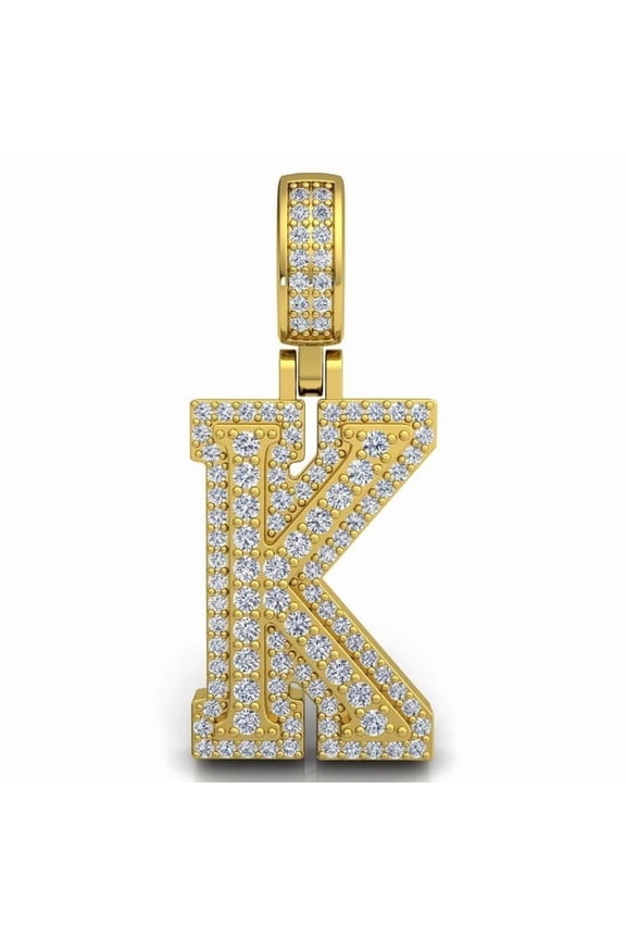 3.5Ct Round Cut Natural Moissanite Custom Hip Hop "K" Letter Pendant in 14K Yellow Gold Plated