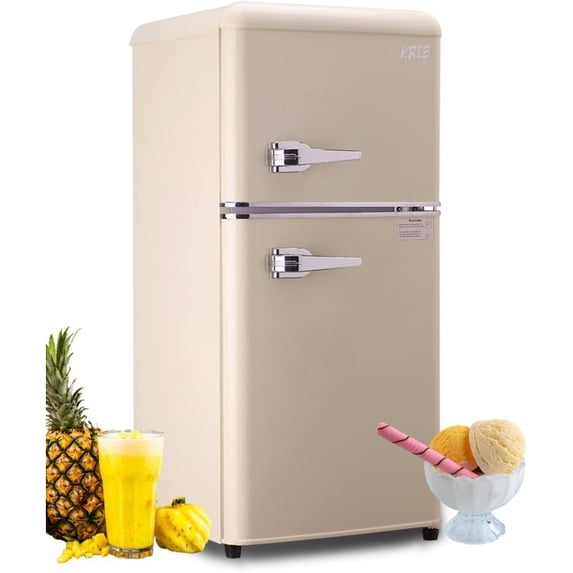 3.5Cu.Ft Compact Refrigerator Mini Fridge with Freezer, Small Refrigerator with 2 Door, 7 Level Thermostat Removable Shelves for Kitchen, Dorm, Apartment, Bar, Office, Cream