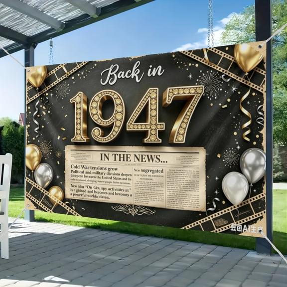 3*5FT Back in 1947 Birthday Decorations Banner,79th Birthday Party Backdrop Vintage Newspaper Film Photography Background 1947 Class Reunion Sign-Black Gold