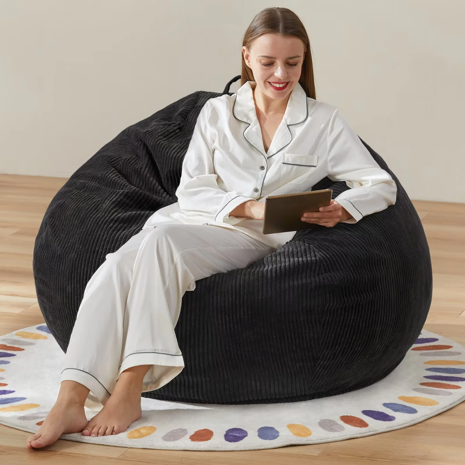 3.5FT Bean Bag Chair Adult Large Bean Bag Chair with Filler Included Teardrop Beanbag Chair with Removable Cover for Bedroom Living Room - (Large, Black)