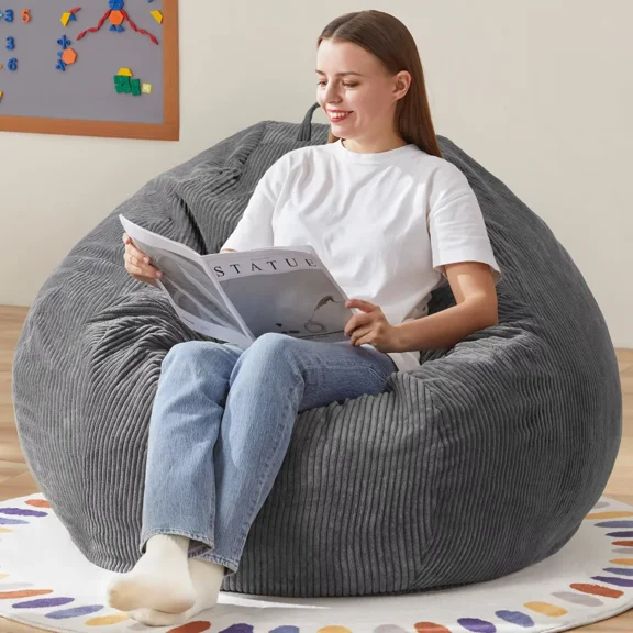 3.5FT Bean Bag Chair Adult Bean Bag Chair Large Bean Bag Chair with Filler Included Teardrop Bean Bag Chair with Removable Cover for Bedroom Living Room - (Large, Grey)