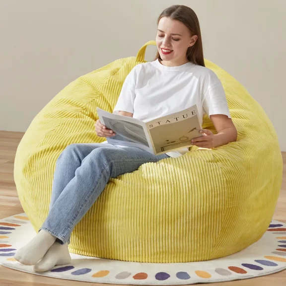 3.5FT Bean Bag Chair Adult Bean Bag Chair Large Bean Bag Chair with Filler Included Teardrop Bean Bag Chair with Removable Cover for Bedroom Living Room - (Large, Yellow)